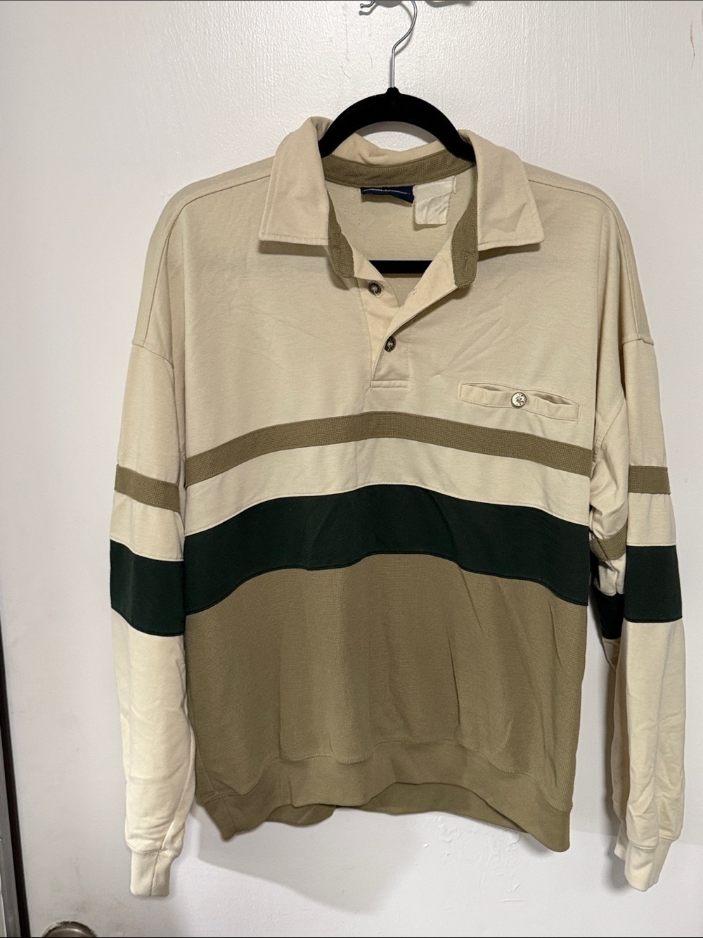 Puritan Long Sleeve Polo in Cream, Olive & Dark Green